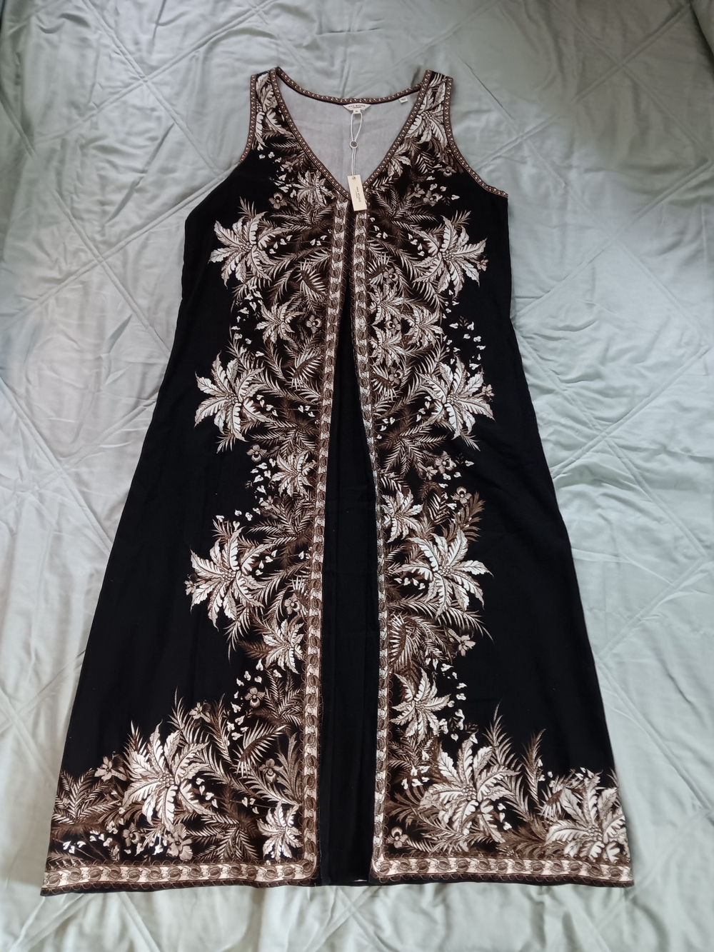 Max Studio Black Maxi Dress with Cream Floral Embroidery